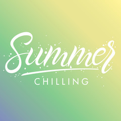 Hand drawn lettering summer with brush stokes on gradient background.Seasons greetings card design perfect for prints, flyers,banners,invitations,special offer and more. Vector summer illustration.