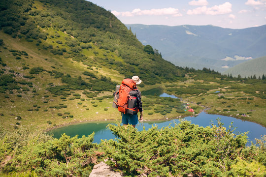 Man hiking in the Carpathian Mountain Range
