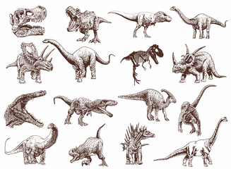 Vintage set of dinosaurs ,vector illustration,retro pattern