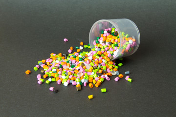 Plastic pellets . Plastic granules after processing .Polymer.