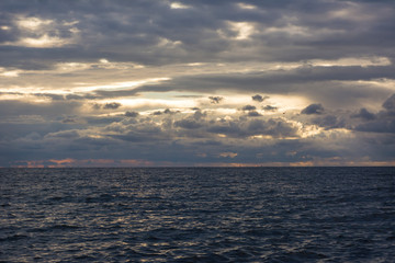 Gulf of Finland at sunset, sky with clouds