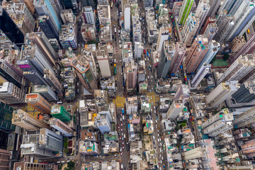 Drone fly over the top view of Hong Kong