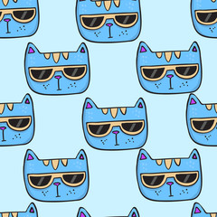 Seamless pattern with cute cat faces