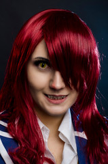 Obraz premium beautiful portrait red-hair girl with king snake.