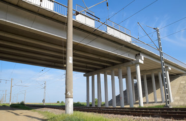 Supports of the road bridge view from below