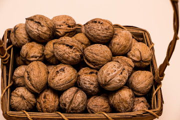 walnuts on pink  background