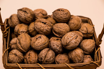 walnuts on pink  background
