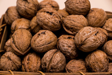 walnuts on pink  background