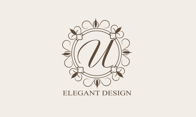 An elegant flower monogram with a letter. Elegant logo for menu design, labels, restaurant, hotel, heraldry, jewelry, boutique. Vector illustration.