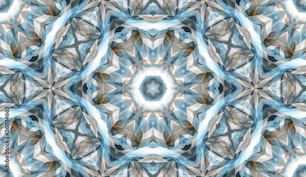 Poster abstract seamless pattern with kaleidoscope. symmetric patterns of reflections of figures.