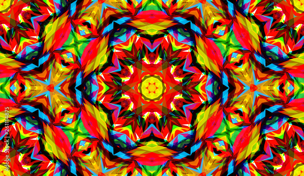 Poster abstract seamless pattern with kaleidoscope. bright saturated colors for your design.