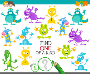 Fototapeta na wymiar one of a kind game with cartoon monsters