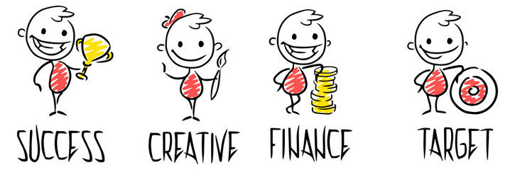 Sketch set of working leader. Doodle cute concept about about power. Hand drawn cartoon vector illustration for business design.