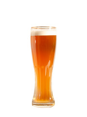 Light beer in a tall glass glass on a white background. Isolated object.