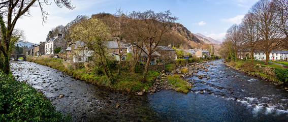 Confluence of the rivers Glaswyn and Colwyn in Beddgelert, Wales, UK