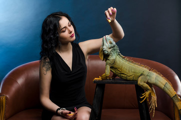 sexy girl with green iguana