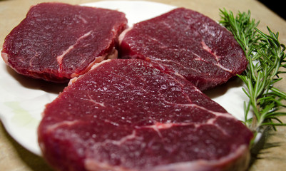 Closeup raw meat on a plate