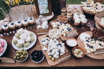 Wedding candy bar and cheese bar.