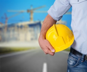 Fototapeta premium Worker with a tool belt. Isolated over white background.