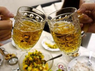 women having fun drinking beer