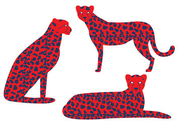 Vector illustration of cheetah. Vector cheetah in unusual bold colors.Cheetah in differeent poses 