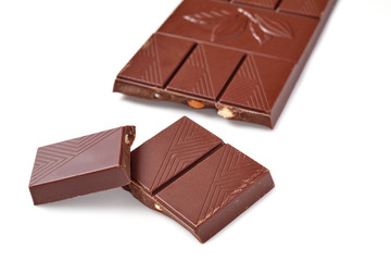 chocolate with almonds on white background