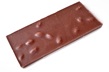 chocolate with almonds on white background