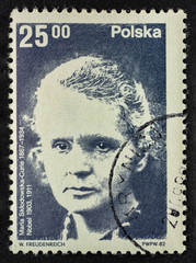 Maria Sklodowska Curie portrait on post stamp