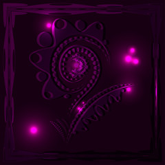 Brilliant bright purple large flower in a carved neon frame.
