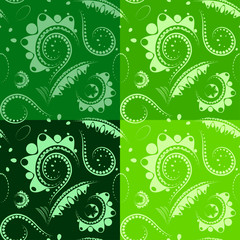 Fototapeta premium Set of green carved flowers and petals.