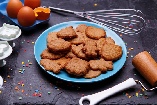 Cookies in form rocket, ufo, alian and astronaut for world cosmonautics day.