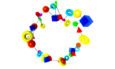 Abstract 3D illustration of a rendered colored geometric shapes in the form of a top view frame inside on a background.