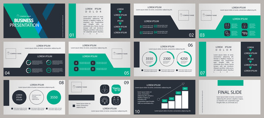 Green and black elements for infographics on a white background. Business presentation templates.Use in presentation, flyer and leaflet, corporate report, marketing, advertising, annual report, banner