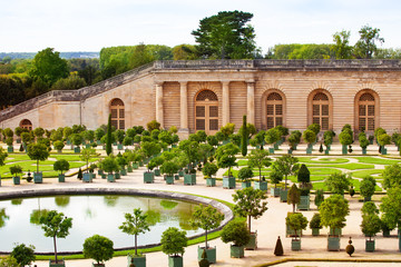 Versailles gardens with orange trees and fountain