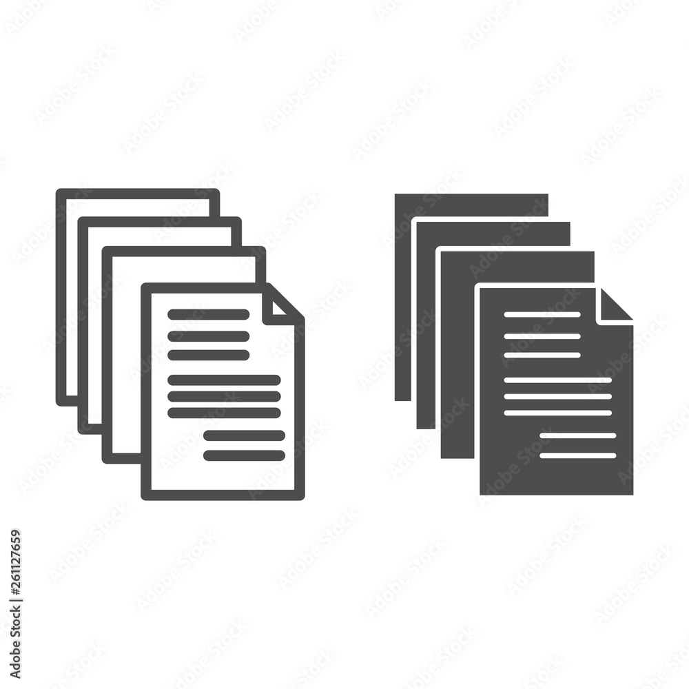 Poster documents line and glyph icon. paper vector illustration isolated on white. list outline style desig