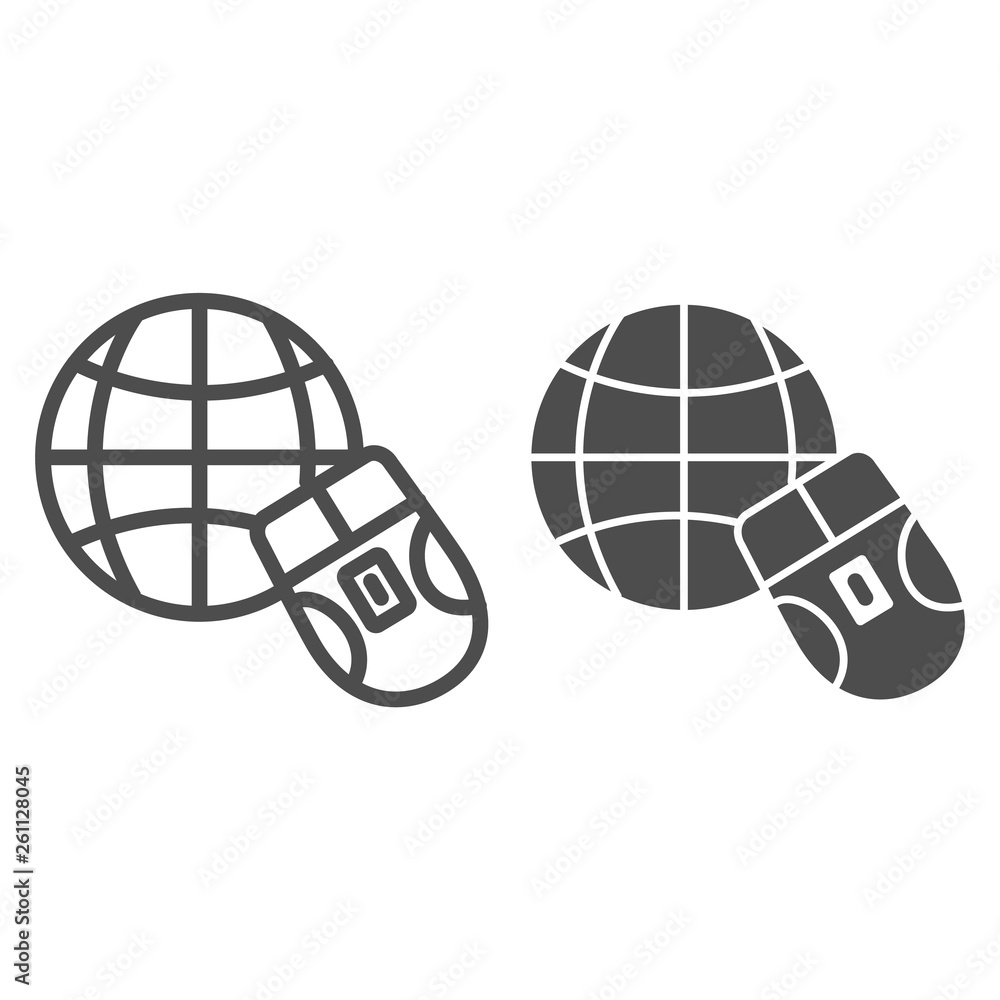 Poster mouse and globe line and glyph icon. work on internet vector illustration isolated on white. go to w