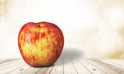 Red apple with a heart shaped cut-out. on backgrouund