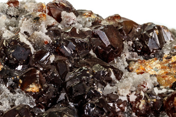 Macro stone mineral Sphalerite on a white background