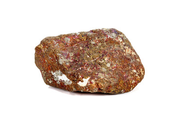 Macro stone Bornite mineral on white background