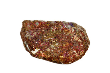 Macro stone Bornite mineral on white background