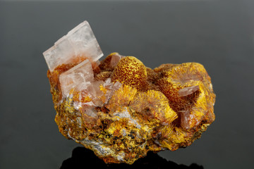 Macro stone Orpiment mineral on black background