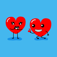 Happy Valentine's day card. feeling in love ,propose. Two happy hearts character on blue background vector illustration. 