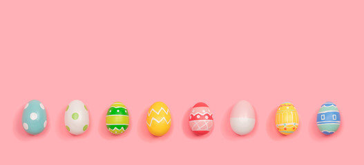 Colorful Easter eggs overhead view flat lay