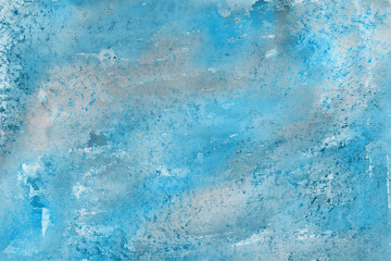Blue watercolor paper textures on white background. Chaotic abstract organic design.
