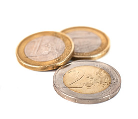 Pile of Euro coins isolated on white background