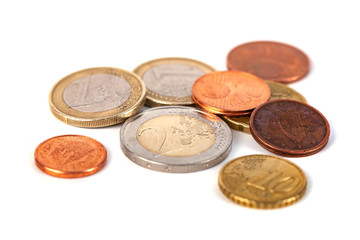 Pile of Euro coins isolated on white background