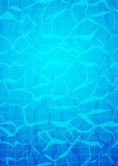 Swimming pool bottom caustics ripple and flow with waves background. Texture of water surface. Overhead view. Vector illustration.