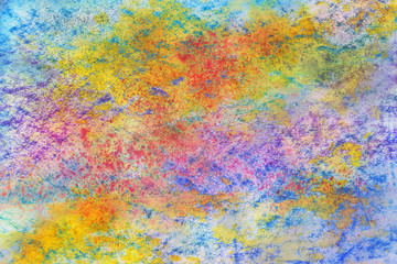 Bright colorful watercolor paper textures on white background. Chaotic abstract organic design.