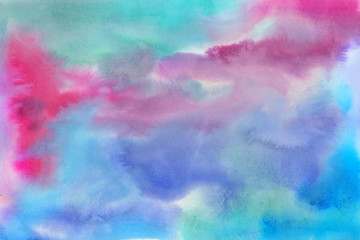Bright colorful watercolor paper textures on white background. Chaotic abstract organic design.