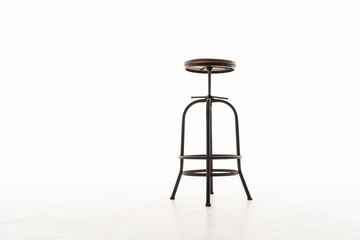 Wooden steel legs simplistic bar chair isolated on white background; work with path.